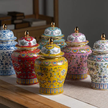 Ceramic Tea Pot Ginger Jar – Chinese Retro Porcelain Tea Organizer & Home Decor Ornament