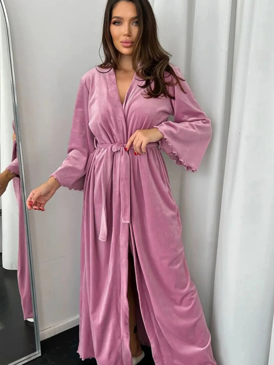 Women's Loose Knit Bathrobe – Long Sleeve Solid Color Nightgown