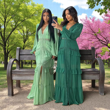 Elegant Women's Long Ruffle Dress with Sleeves – Summer Party Robe