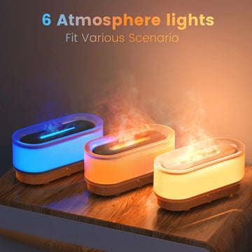 300ml Humidifier & Diffuser with 6-Color Flame Light, Quiet & Auto Shut-Off