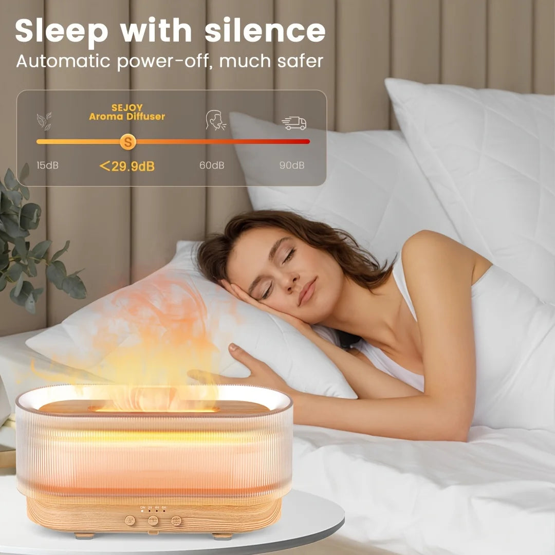 300ml Humidifier & Diffuser with 6-Color Flame Light, Quiet & Auto Shut-Off