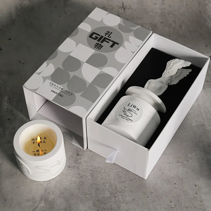 Angel Wings Aromatherapy Candle with Hidden Poems – Fragrant Gypsum Candle Statue