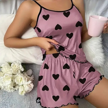 Lingerie Sleepwear with Camisole Top & Shorts, Casual Homewear & Loungewear Suit