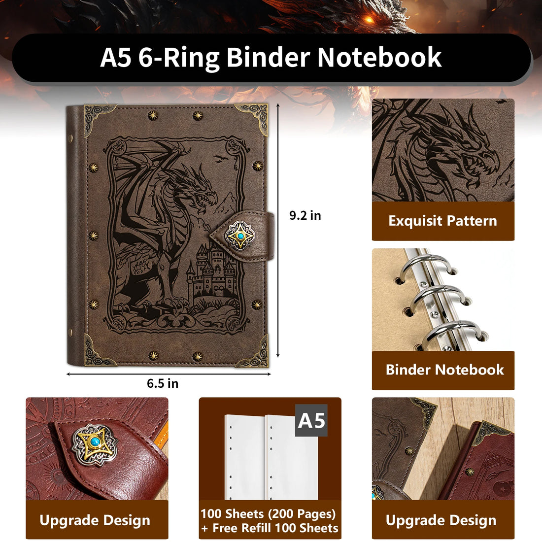 Handmade Vintage Dragon D&D Notebook – 300-Page A5 RPG Gift Journal