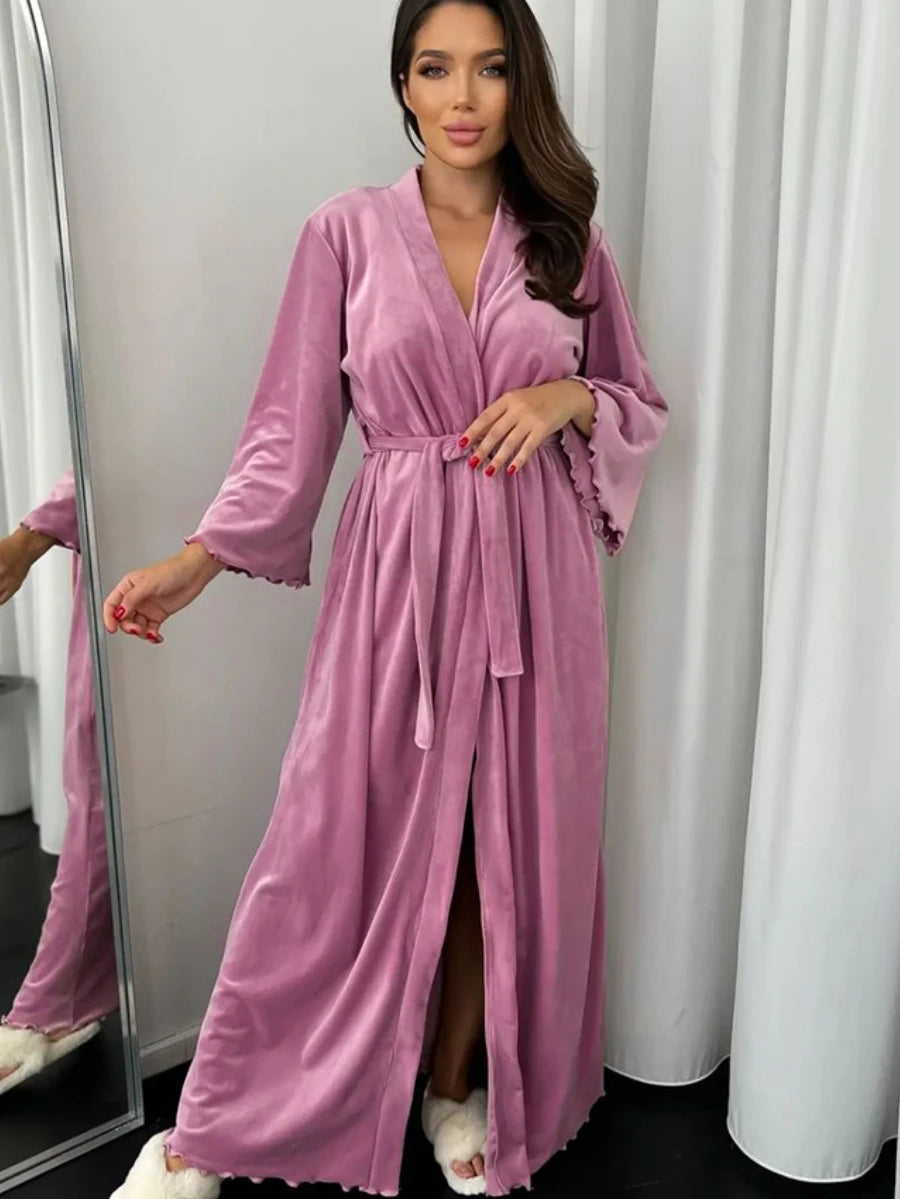 Women's Loose Knit Bathrobe – Long Sleeve Solid Color Nightgown
