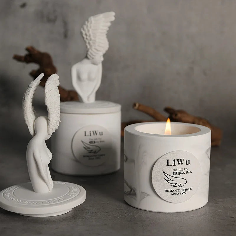 Angel Wings Aromatherapy Candle with Hidden Poems – Fragrant Gypsum Candle Statue