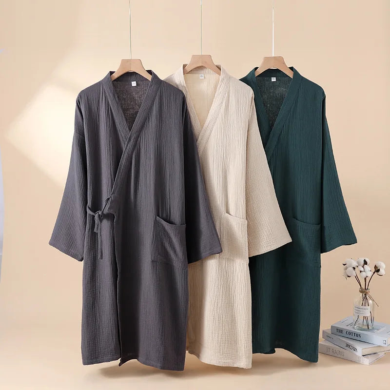 2025 Japanese Cotton Kimono Robe – Lightweight Spring/Summer Bathrobe for Men & Women