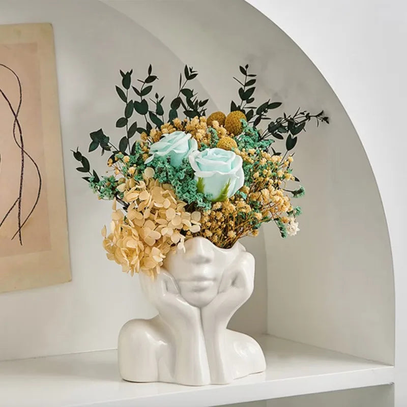 Modern Ceramic Human Face Vase – Nordic Art Head Plant Pot for Living Room Decor