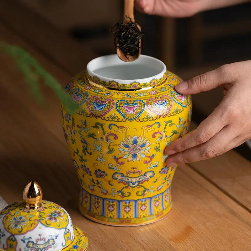Ceramic Tea Pot Ginger Jar – Chinese Retro Porcelain Tea Organizer & Home Decor Ornament