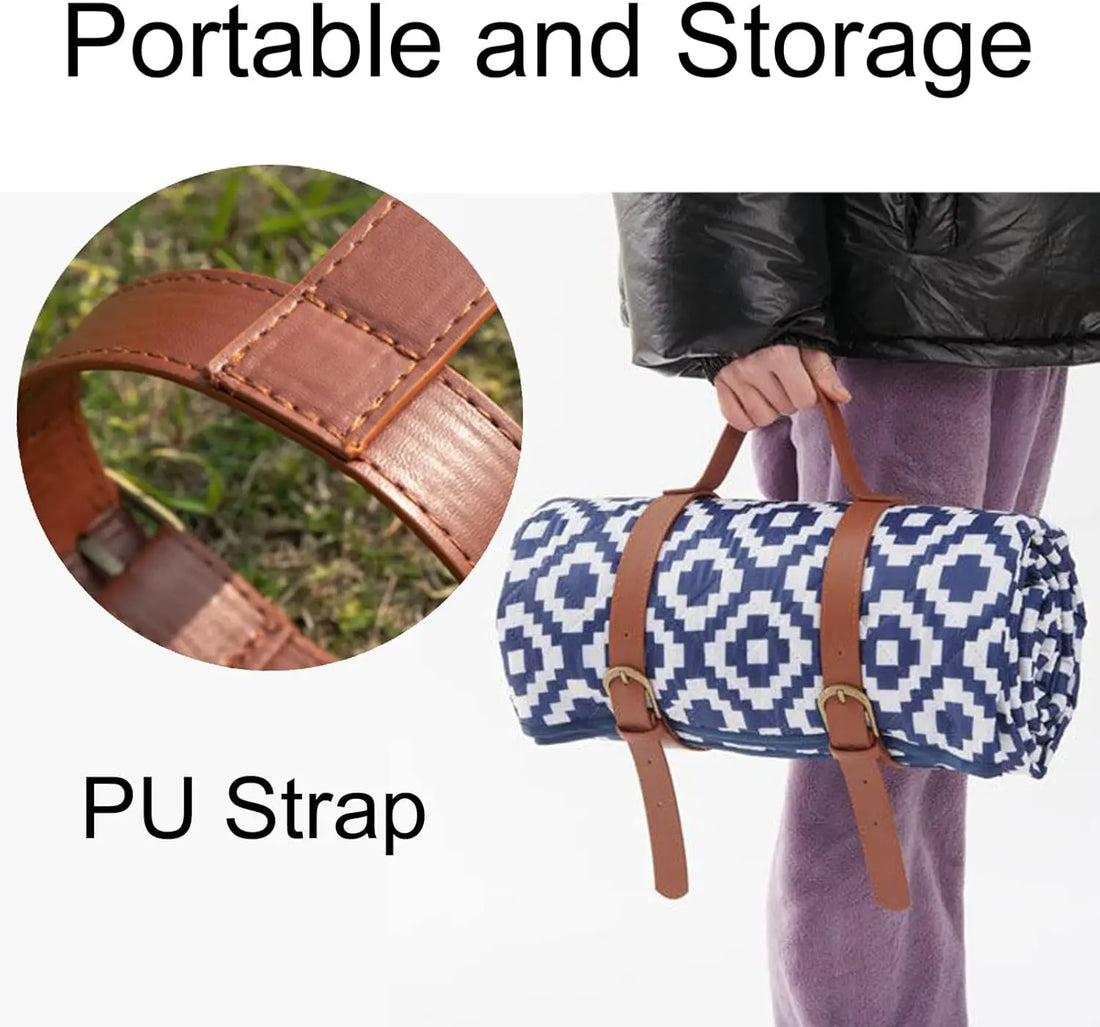 Large Waterproof Picnic Blanket – Portable Beach and Park Mat with Carry Strap